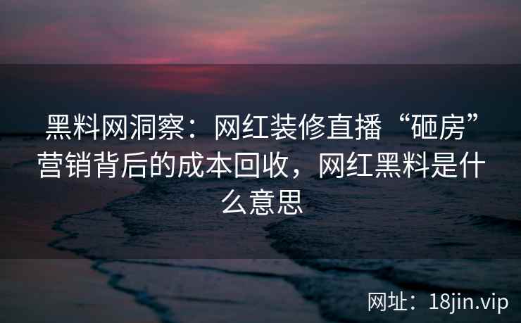 黑料网洞察：网红装修直播“砸房”营销背后的成本回收，网红黑料是什么意思